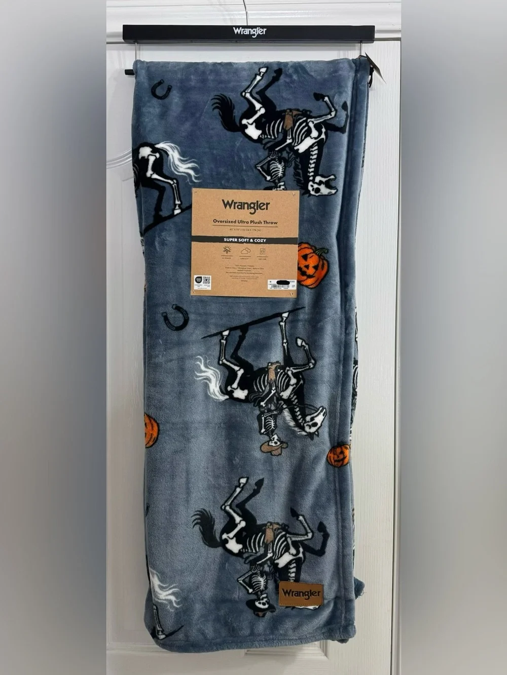 Wrangler NWT Halloween Cowboy Skeleton Plush Throw NWT